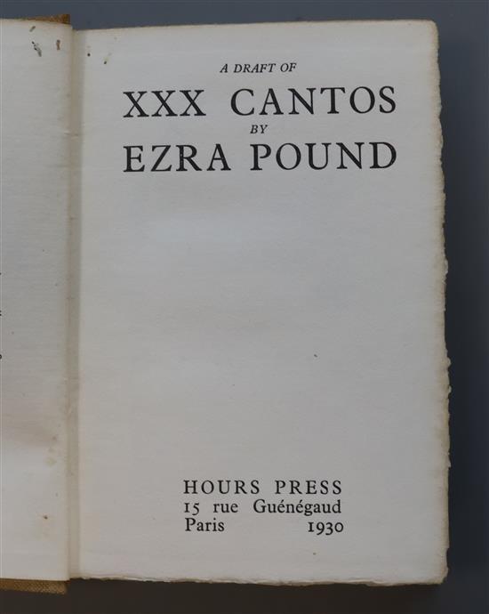 Pound, Ezra - A Draft of XXX Cantos, 1st edition, one of 200, 8vo, original linen uncut, spine browned, worm to